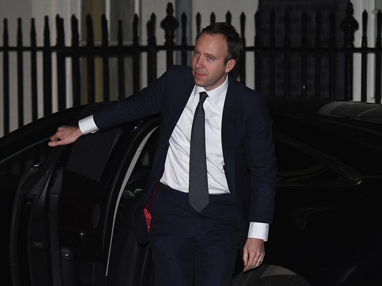 LONDON, ENGLAND - JANUARY 08: Matt Hancock arrives at 10 Downing Street as Prime Minister Theresa May reshuffles her cabinet on January 8, 2018 in London, England. Today's Cabinet reshuffle is Theresa May's third since becoming Prime Minister in July 2016 and was triggered after she sacked first secretary of state and close friend Damian Green before Christmas. (Photo by Leon Neal/Getty Images)