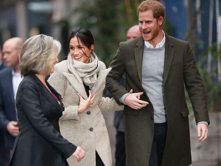 Prince Harry and Meghan Markle arriving for a  visit to youth-orientated radio station, Reprezent FM, in Brixton
