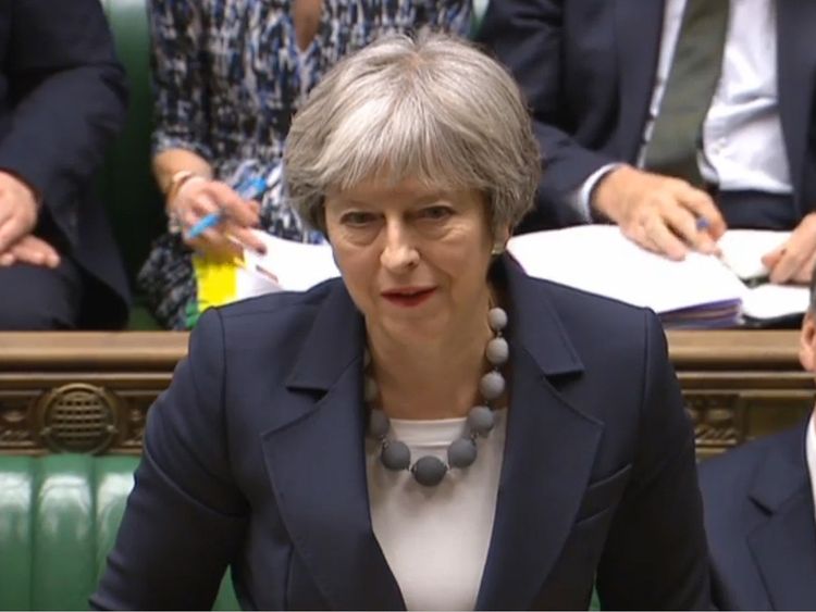 Prime Minister Theresa May speaks during Prime Minister's Questions 