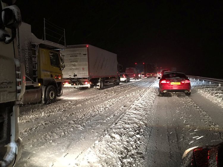Vehicles stuck in traffic on the M74 south of Glasgow