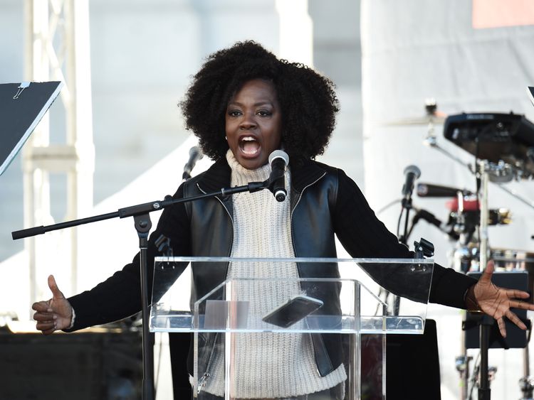 LOS ANGELES, CA - JANUARY 20: Viola Davis speaks onstage at 2018 Women's March Los Angeles at Pershing Square on January 20, 2018 in Los Angeles, California. (Photo by Amanda Edwards/Getty Images for The Women's March Los Angeles)
