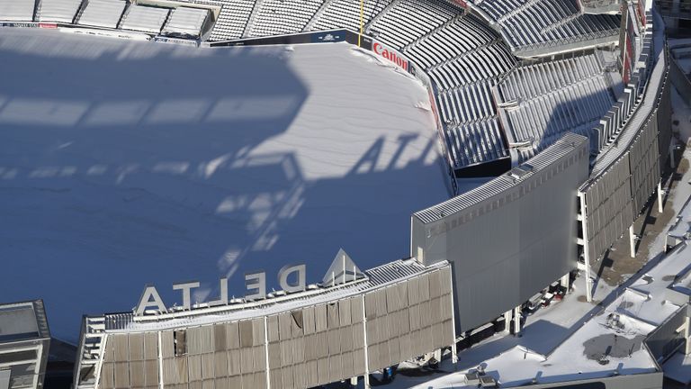 Yankee Stadium under a blanket of snow in the Bronx in New York