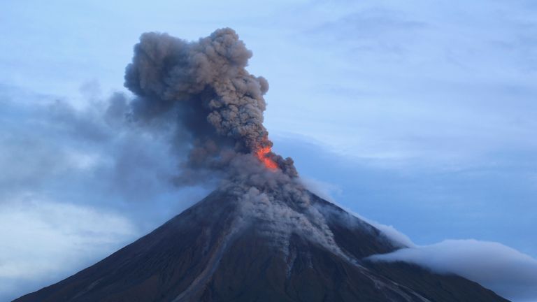 Lava is tumbling down the sides of Mount Mayon