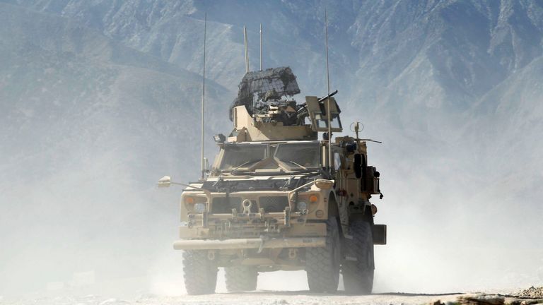 A US armoured vehicle patrols in Achin, Nangarhar province in eastern Afghanistan