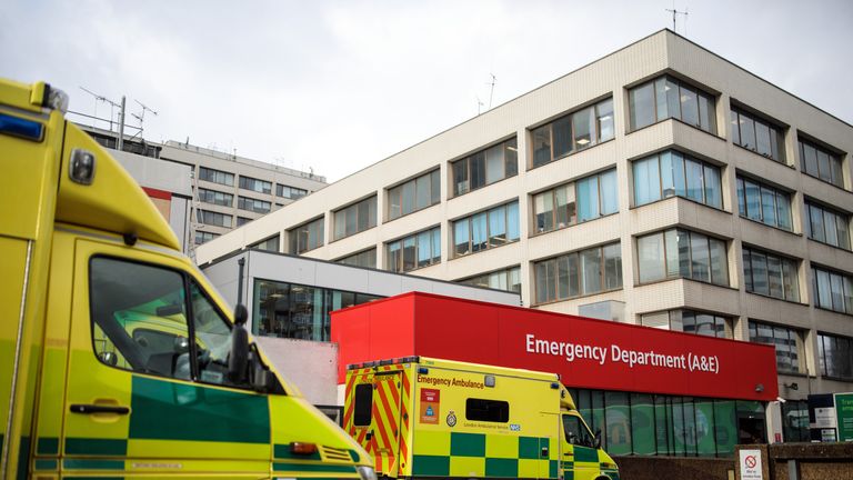 Ambulances sit outside the Accident and Emergency department of Guy&#39;s and St Thomas&#39; Hospital on January 3, 2018 in London, England. Hospitals in the UK have been advised to postpone all non-urgent operations until the end of January as the NHS struggles to cope with the surge in patients over the winter period