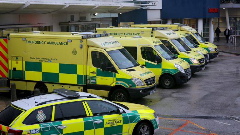 Ambulances outside the Royal Liverpool Hospital in Liverpool in January 2018