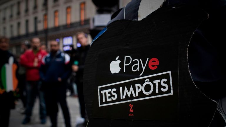 Apple has been targeted by tax evasion protesters in France