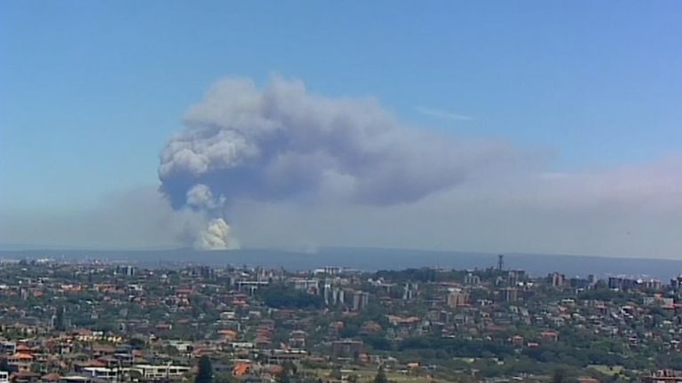 Thick black smoke could be seen billowing over the city