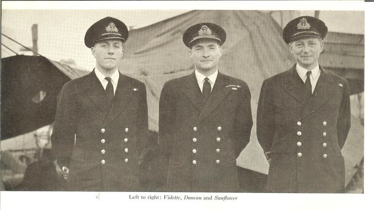 Peter Gretton (C) with two other Battle of the Atlantic commanding officers