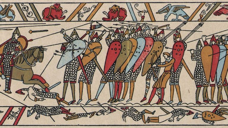 The Bayeux Tapestry depicts the battle of Hastings 