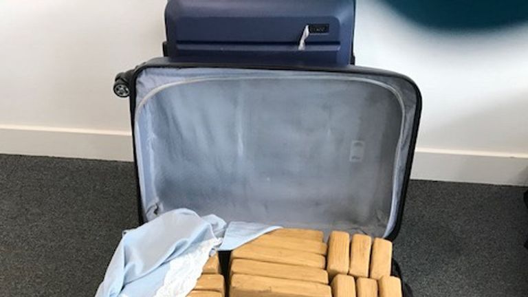 A suitcase containing packages of cocaine that was detained at Farnborough Airport