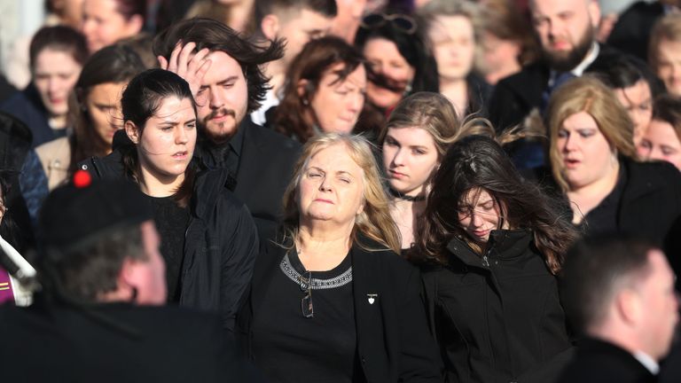 Eileen O&#39;Riordan (centre) following the funeral of her daughter