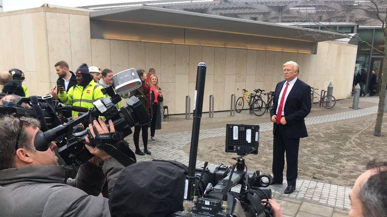 A waxwork figure of Donald Trump was paraded by Madame Tussauds outside the new US embassy in Nine Elms, south London