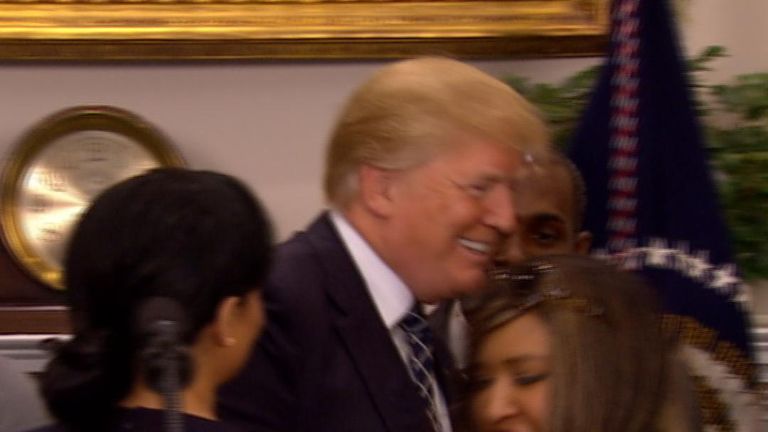 The President was asked if he is a racist as he left the room