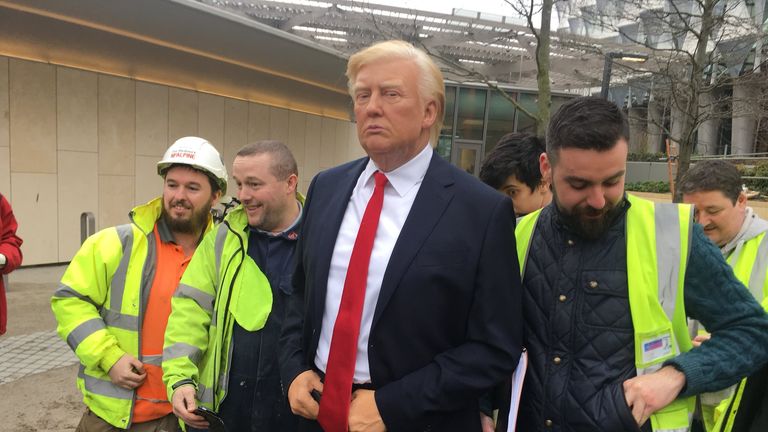 A waxwork figure of Donald Trump was paraded by Madame Tussauds outside the new US embassy in Nine Elms, south London