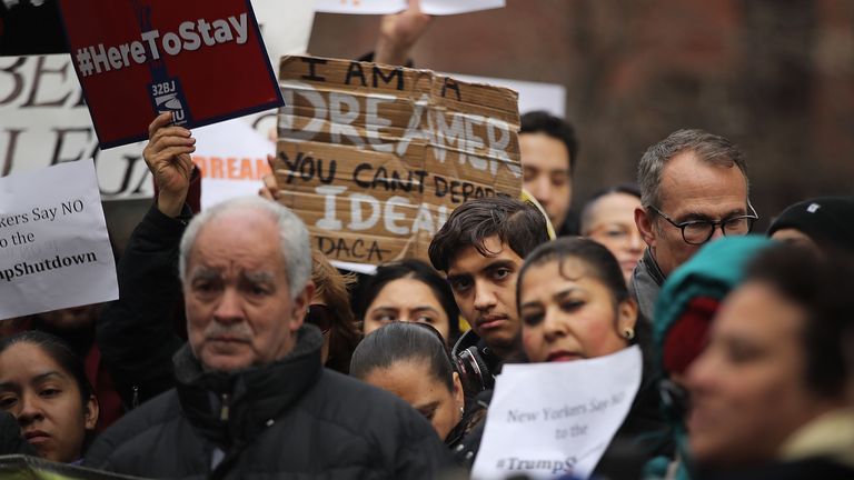 People in New York protested over the lack of a deal on the status of the Dreamers