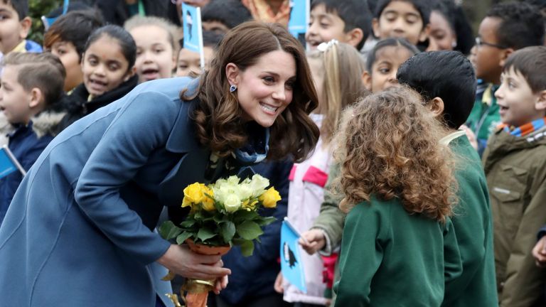 The Duchess of Cambridge greeted excited school children in Brent

