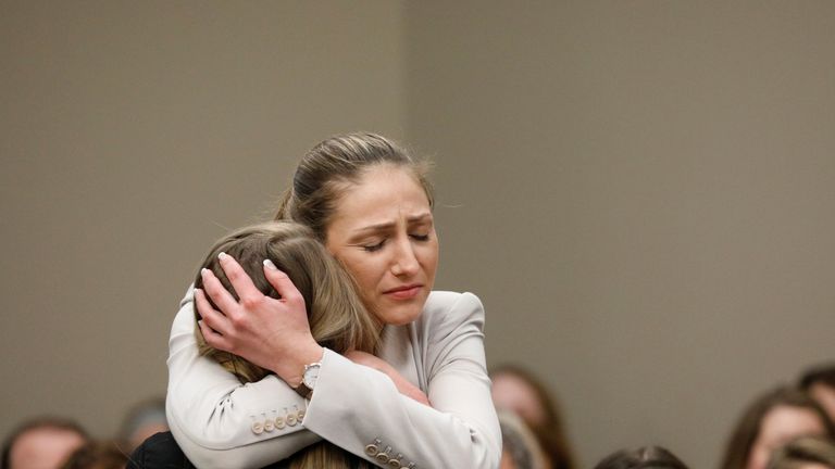 One of Nassar&#39;s victims is hugged after giving a statement in court