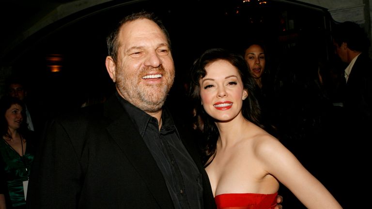 Harvey Weinstein and actress Rose McGowan at the 2007 premiere of Grindhouse