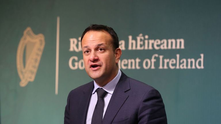 Prime Minister Leo Varadkar talking to reporters about the referendum