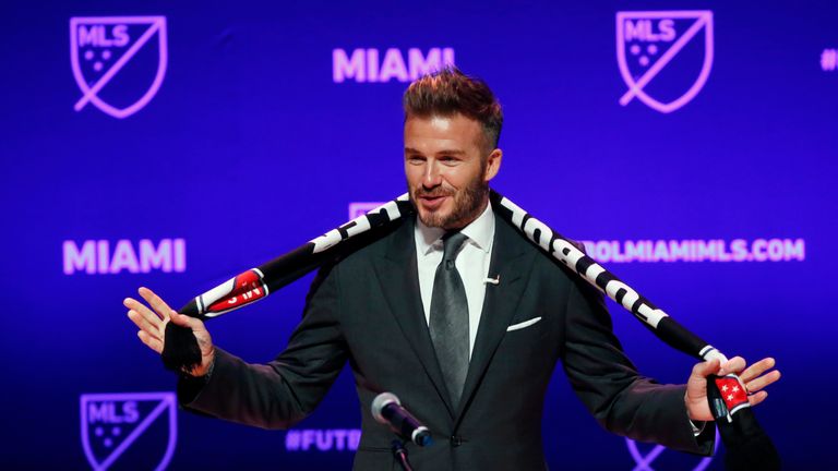 Former soccer player David Beckham addresses the media during an event to announce his Major League Soccer franchise in Miami, Florida on January 29, 2018