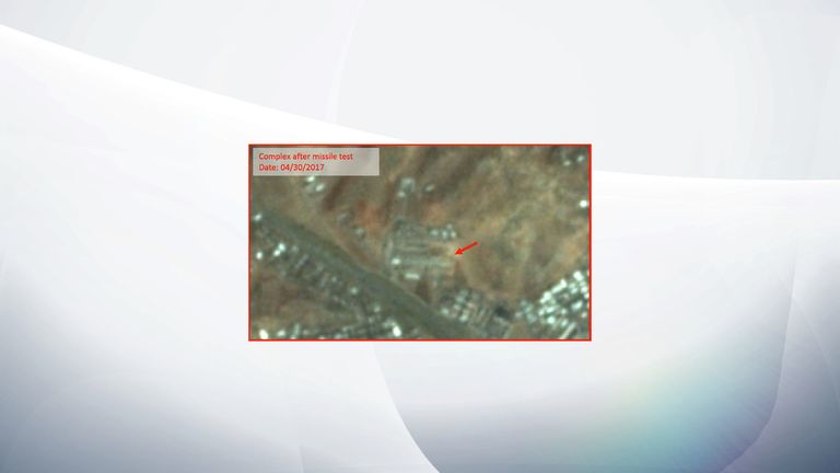 The complex prior to and after the missile test, corroborating the reports that debris from the failed missile test struck a portion of this complex. Source: Planet Labs/The Diplomat