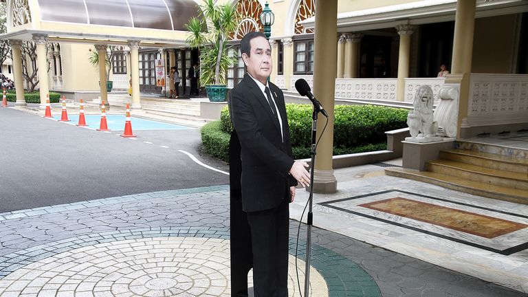 A cardboard cut-out of Thailand&#39;s Prime Minster Prayuth Chan-ocha 