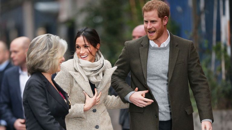 Prince Harry and Meghan Markle arriving for a  visit to youth-orientated radio station, Reprezent FM, in Brixton