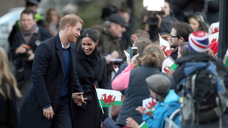 Prince Harry and Meghan Markle during a visit to Cardiff Castle