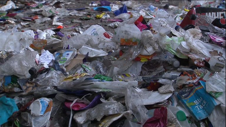 A recycling plant processes thousands of single use plastics. 