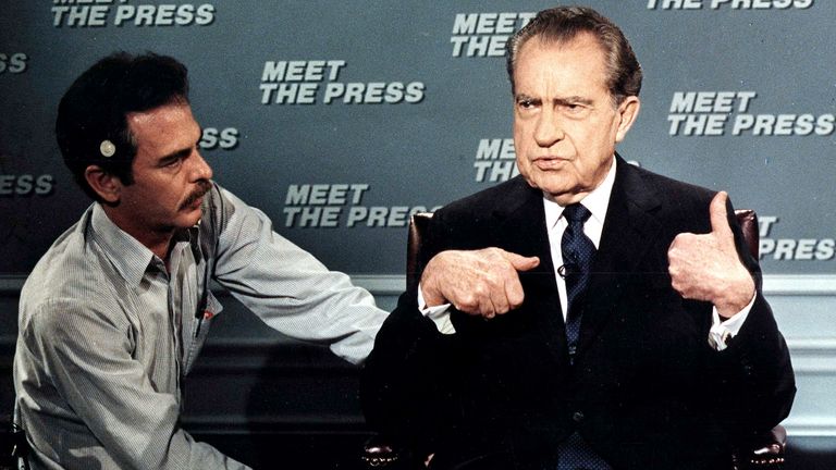 Richard Nixon, pictured in 1988, also battled with the press - but Trump is something new