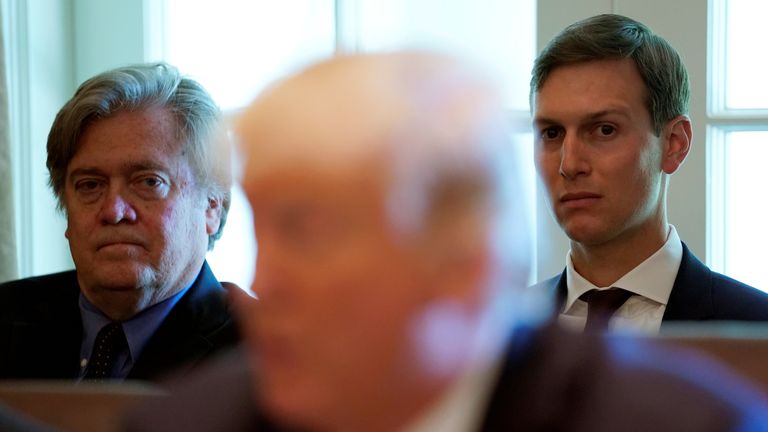 Steve Bannon (L) was Donald Trump&#39;s chief strategist - Jared Kushner (R) is his son-in-law
