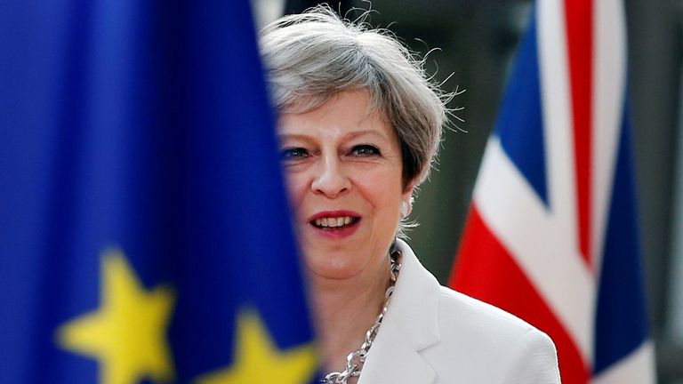British Prime Minister Theresa May arrives at the EU summit in Brussels, Belgium, June 23, 2017