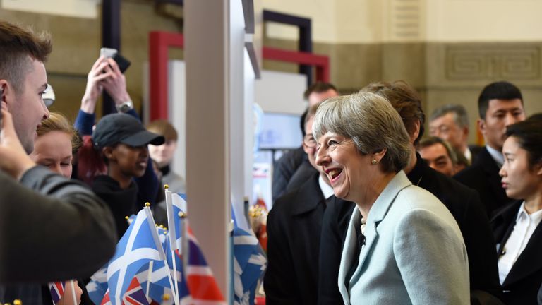 Theresa May attends an event at Wuhan University in Wuhan, Hubei province, China
