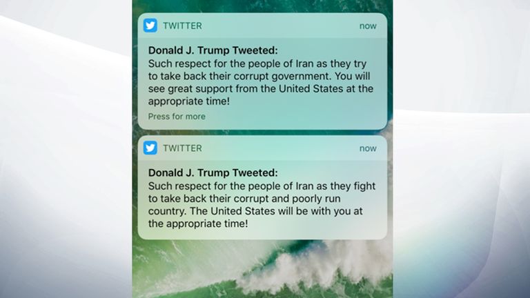 A tweet about Iran by President Trump was deleted and quickly replaced