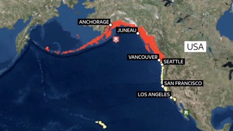 The entirety of the US west coast is on tsunami watch