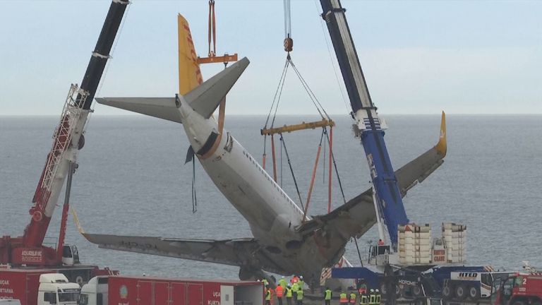 The plane was winched from the shoreline by engineers