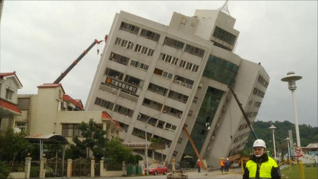 One of the buildings damaged in the earthquake