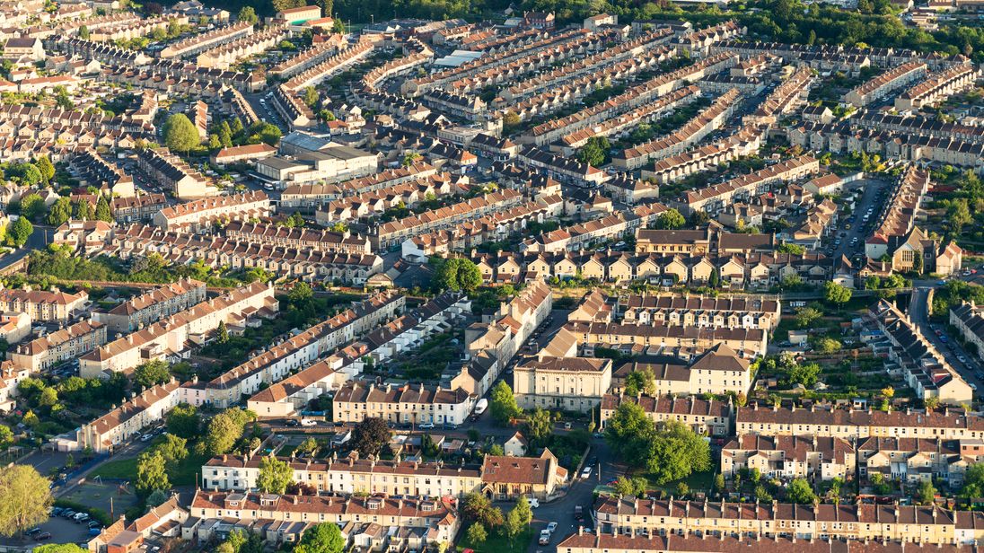 Terraced houses in Somerset, England