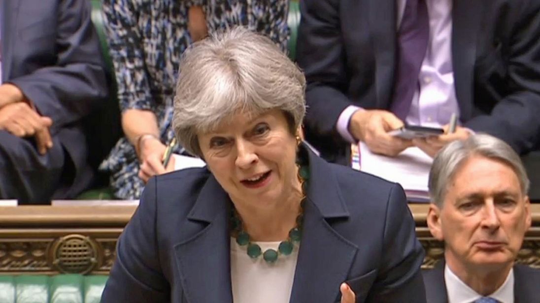 Theresa May speaks during Prime Minister's Questions
