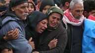 Syrian Kurds mourn in the northern town of Afrin during the funeral on February 1, 2018 of fighters from the People&#39;s Protection Units (YPG) militia and the Women&#39;s Protection Units (YPJ), killed in clashes in the Kurdish enclave in northern Syria on the border with Turkey
