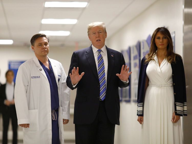 The US President talks with a trauma surgeon at Broward Health North Hospital