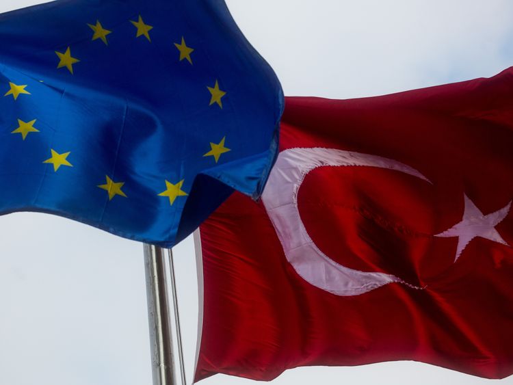 EU flag and Turkey flag