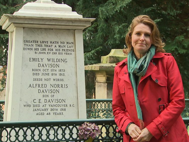 Jayne Secker at the grave of Emily Wilding Davison 