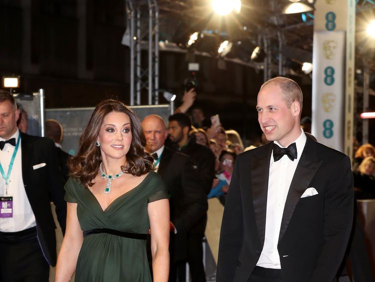 Prince William, Duke of Cambridge and Catherine, Duchess of Cambridge attend the EE British Academy Film Awards (BAFTA) held at Royal Albert Hall on February 18, 2018 in London, England.