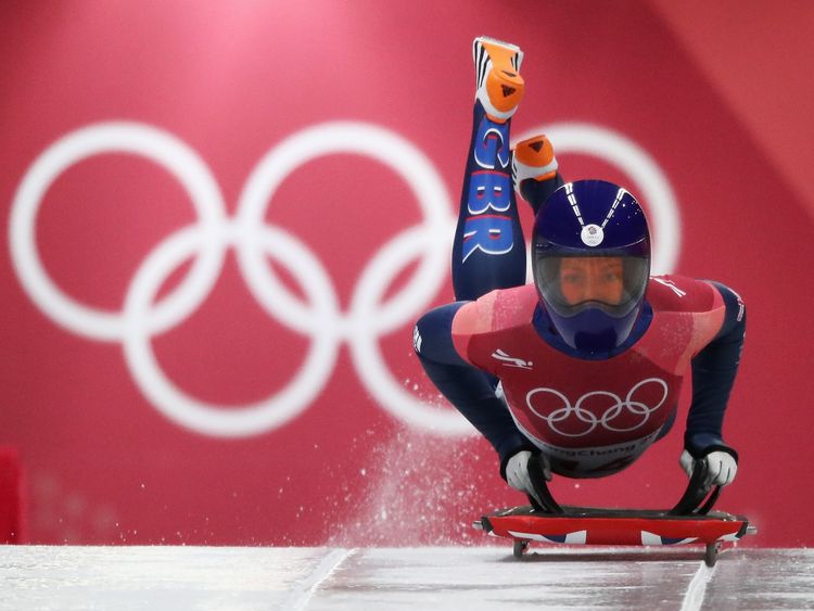 Lizzy Yarnold of Great Britain slides during the Women's Skeleton final run on day eight of the PyeongChang 2018 Winter Olympic Games at Olympic Sliding Centre on February 17, 2018 in Pyeongchang-gun, South Korea
