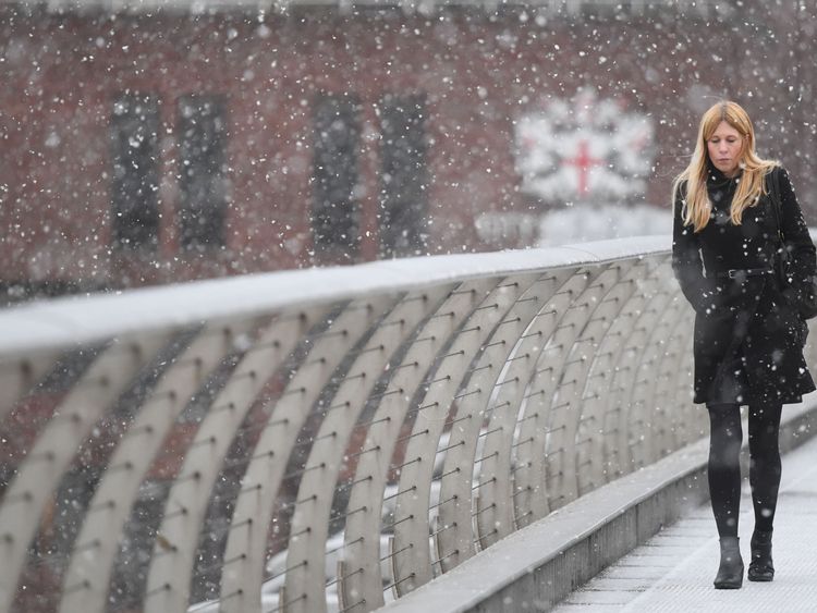 Snow fell in London on Monday morning