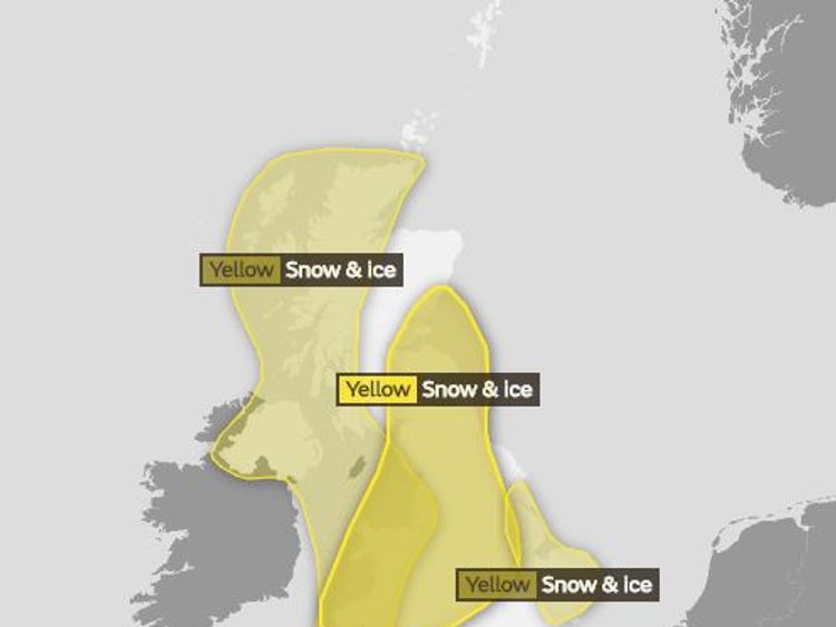 The Met Office's yellow snow and ice warning for Tuesday into Wednesday