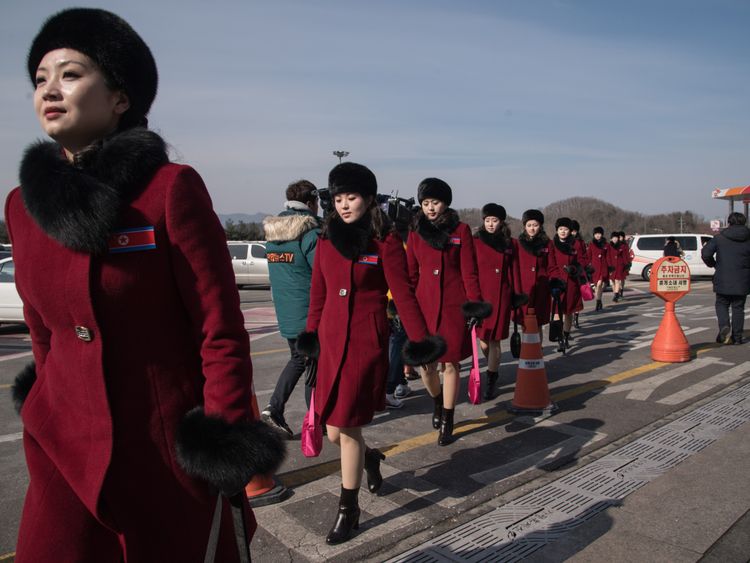 North Korea's official cheerleaders arrive in South Korea for the winter Olympics