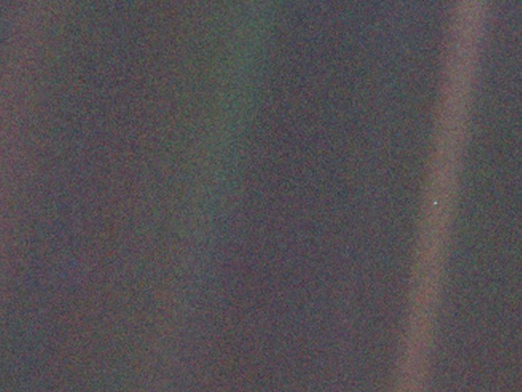 A zoomed-in version of the 'Pale Blue Dot' image